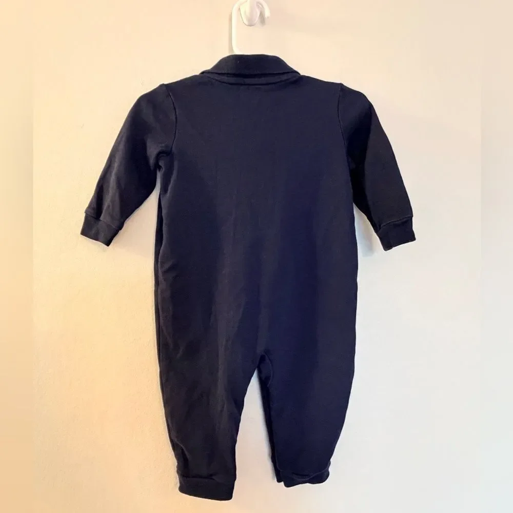 Ralph Lauren Navy Baby Boys Schiffli Cotton Coverall - Size 9 Months